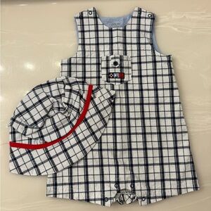 Navy and White sailor Jon Jon Set with Hat